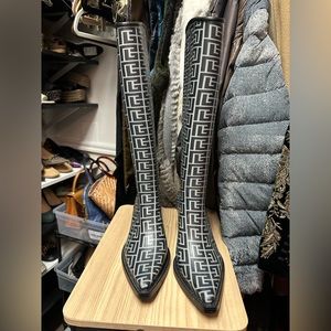 Balmain blue and black monogram rubber rain boots